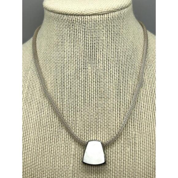 Sterling Silver 925 Italy Mesh 15” Chain & Abalone Pearl 925 Thailand Pendant